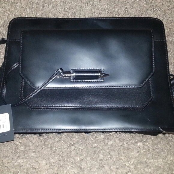 MACKAGE-LAINE-Medium-Smooth Black Leather Arrow Bag-Sold Out Everywhere-NWT - Picture 7 of 10